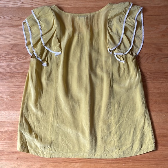 Yellow silk top with ruffled sleeves - Picture 3 of 4